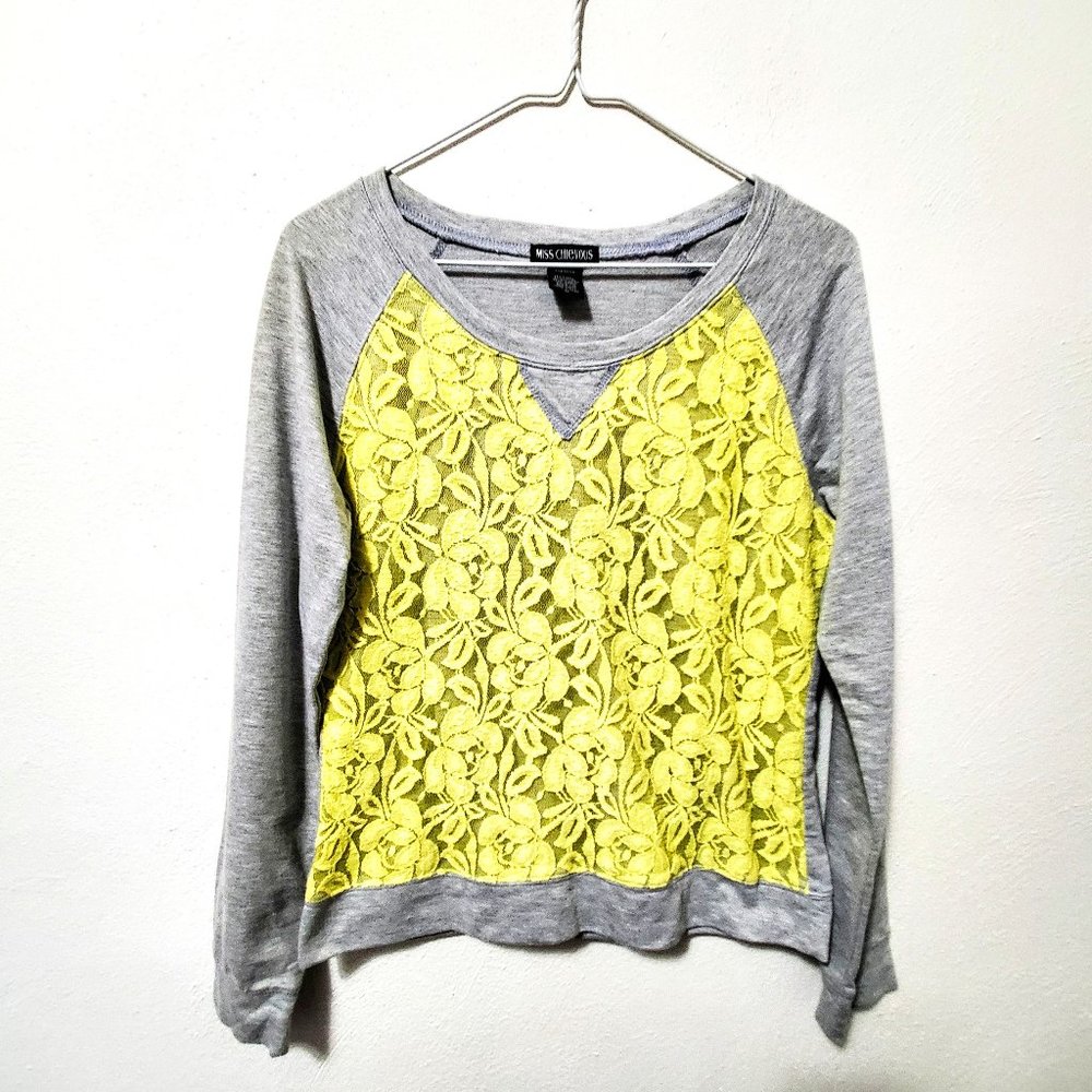 Miss Chievous Women's Gray Lace Sweater